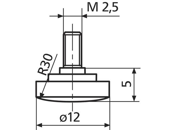 Mahr 4360210 Målespiss 908 sfærisk ø12 M2,5, L5 mm, R30 - stålspiss 