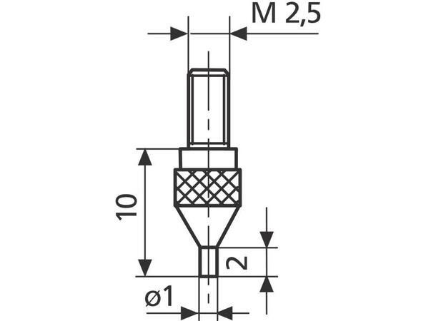Mahr 4360240 målespiss 911H ø1,0 M2,5, L10 mm, HM-spiss - flat 