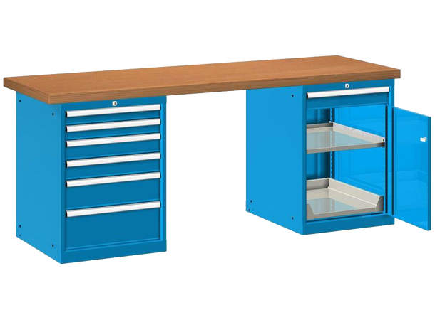 Famepla 45-80257-013 arbeidsbenk 2500 mm multiplex 50 mm, med 2 skap 
