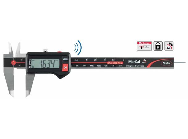 Mahr 9105795 16EWRi skyvelær 150mm IP67 levert med I-Stick, rund dybdestikke 