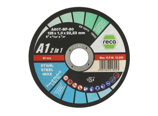 RECA KUTTESKIVE A1 2IN1 125X1,0X22 For Stål og Rustfritt 
