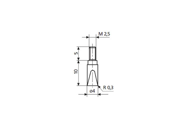 Mahr 4360140 Målespiss 905 ø4 R0,3 L10 M2,5 , stål 