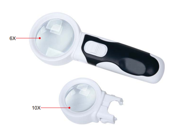 Insize 7522-610 Magnifier med to linser Forstørrelse 6X/10X linse= ø37mm/50mm 