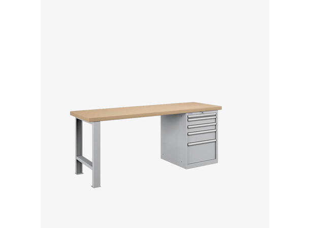 Famepla 44-80207-107 arbeidsbenk 2000 mm MDF 40 mm plate, 1 ben+ skaphus, 5 skuff 