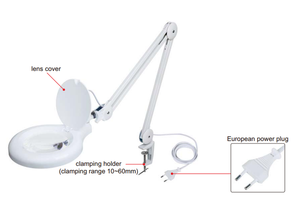 Insize 7516-5D Table magnifier med lys Forstørrelse = 2.25X  linse = ø122mm 