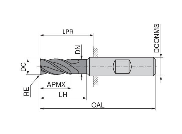 Ceratizit SC-UNI.H-SA.8,0.40°.Z4.F.HB.ML HPC CARBIDE END MILL WITH EDGE BREAK 