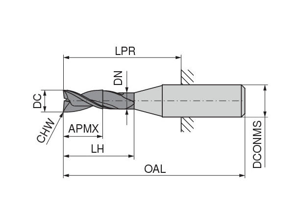 CERATIZIT N.SA.1,0.30°.Z2.F.HA.K TI1000 SOLID CARBIDE END MILLING CUTTER 
