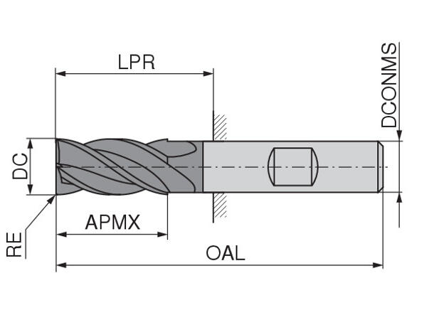 Ceratizit CCR-AL.SA.20,0.45°.Z4.R2,0.HB. CARBIDE END MILL WITH CORNER RADIUS 