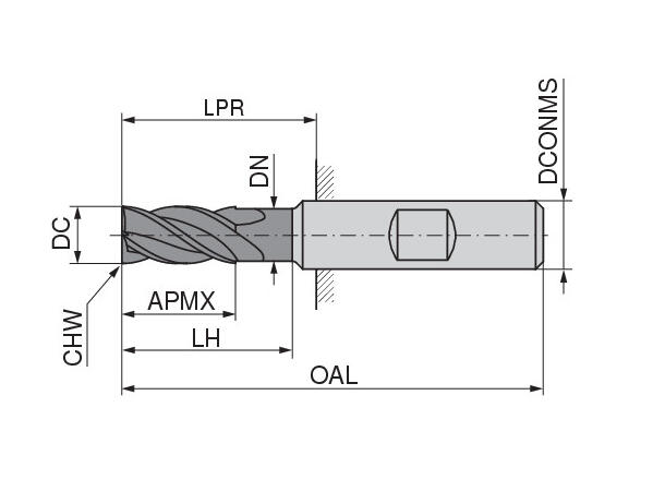 Ceratizit NR.H-SR.8,0.35°.Z4.HB.L TI1000 HPC SOLID CARBIDE ROUGH MILLING CUTTER 